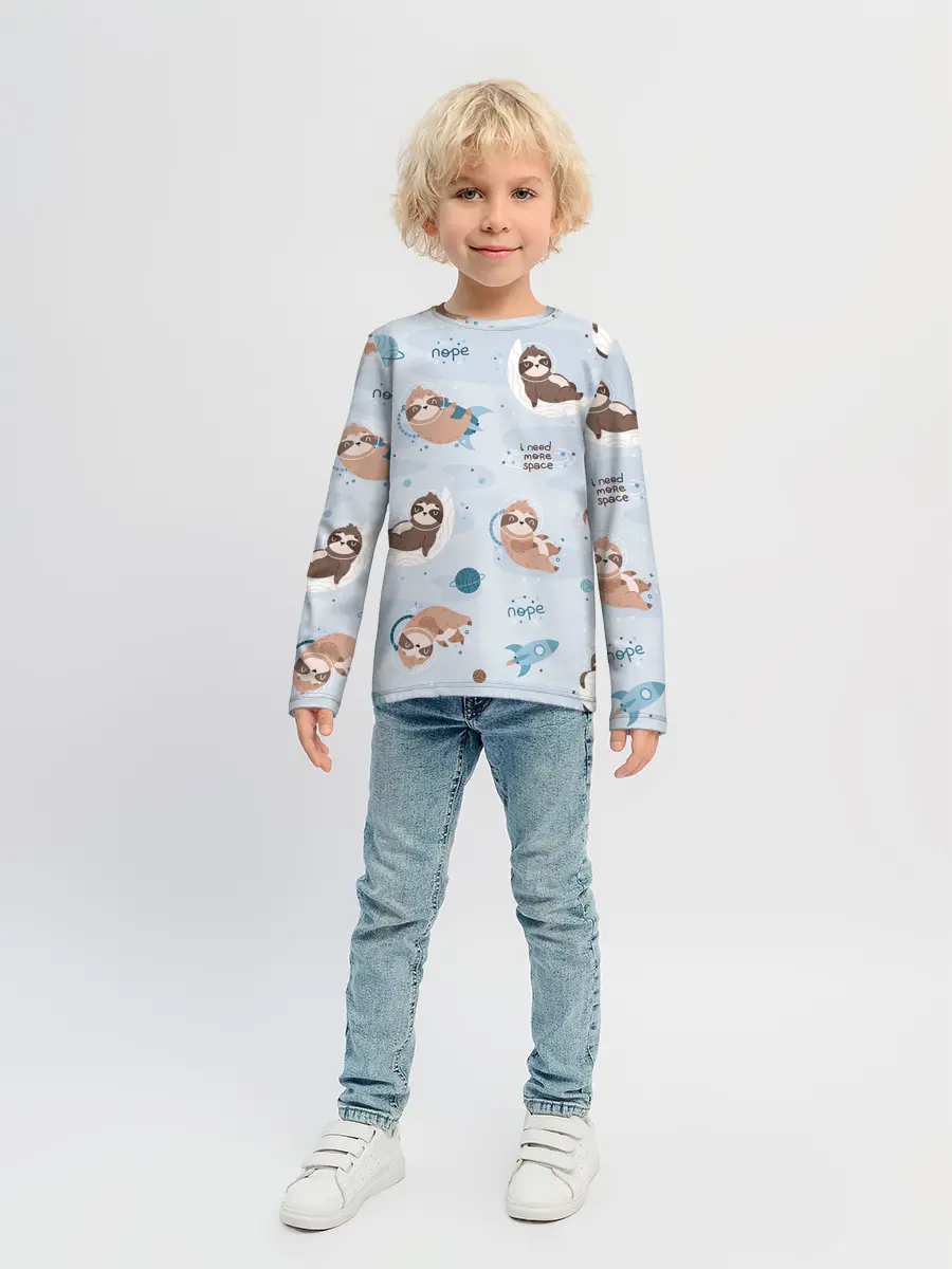 Детский лонгслив / Паттерн ленивец космос полет