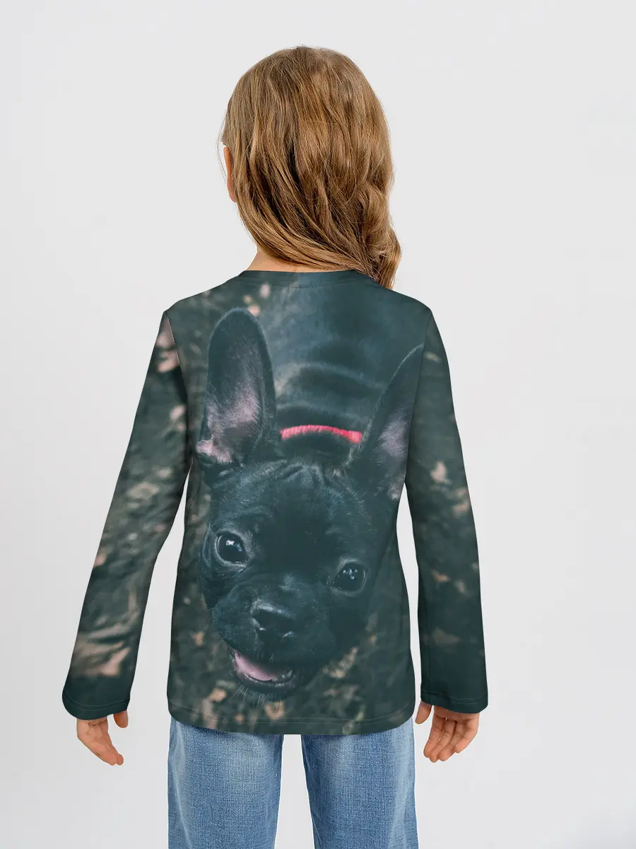 Детский лонгслив / Бульдог морда собакена черного