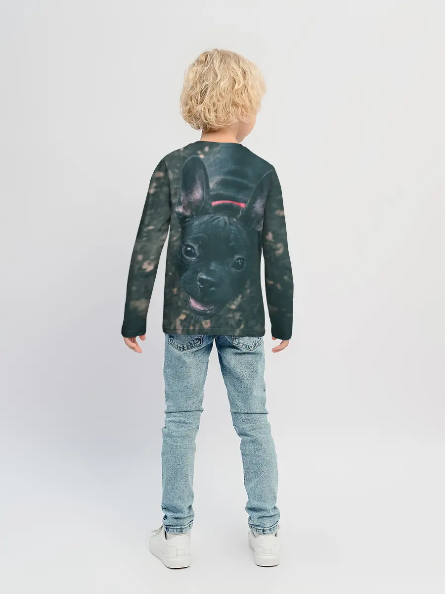 Детский лонгслив / Бульдог морда собакена черного