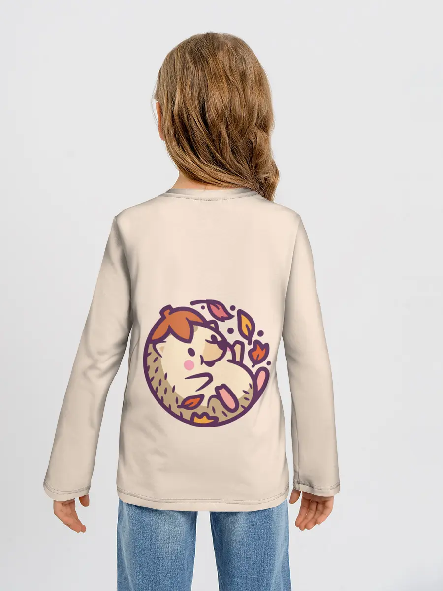 Детский лонгслив / Ёжик листья милый рисунок