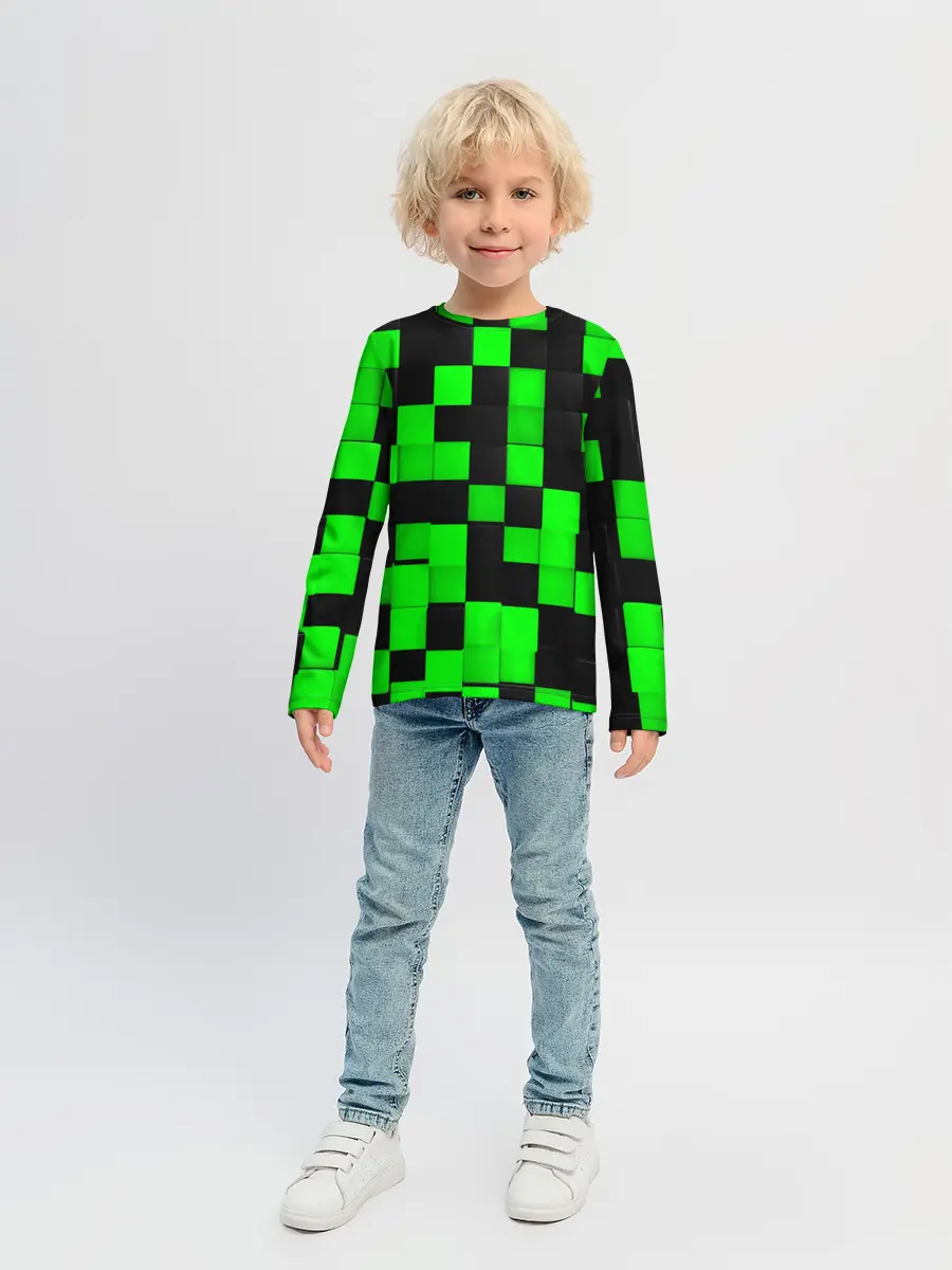 Детский лонгслив / ЗЕЛЕНЫЕ КУБИКИ