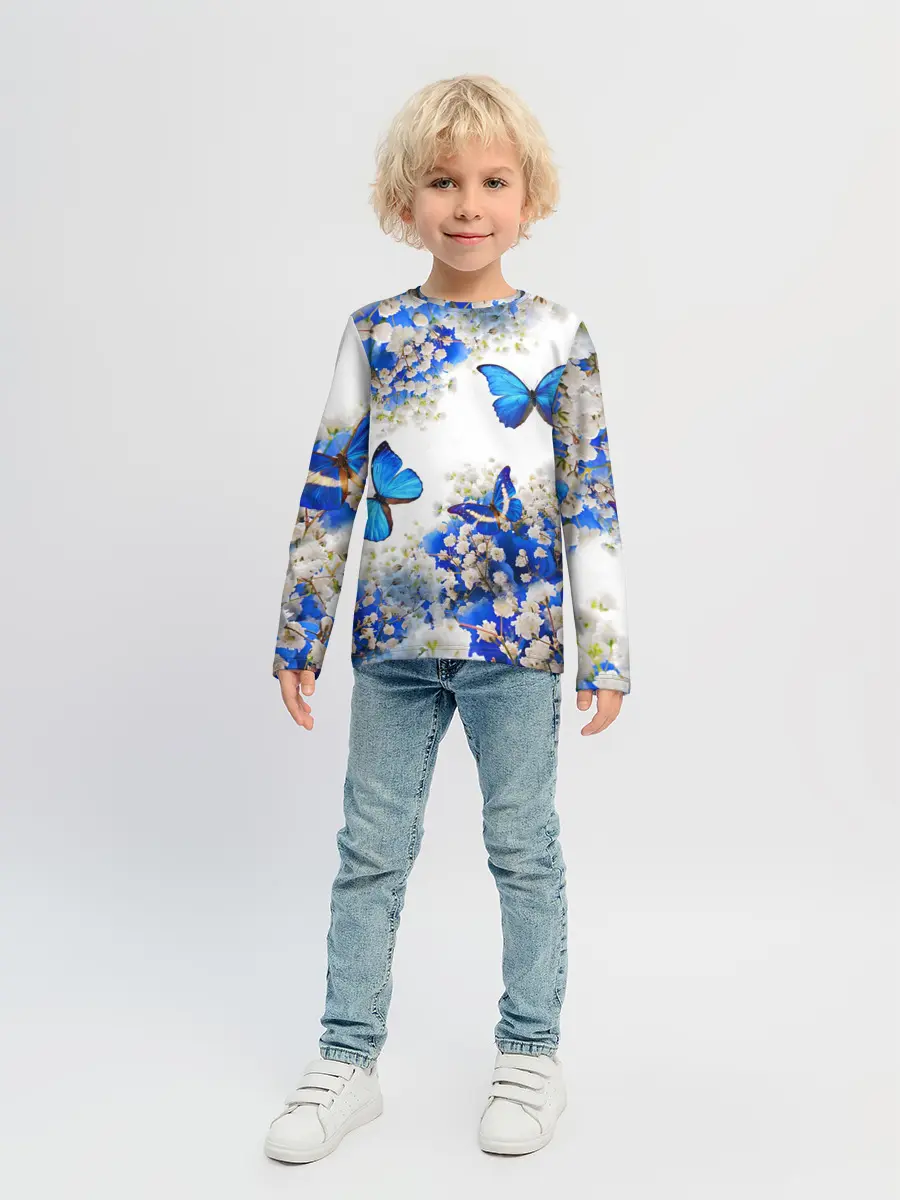 Детский лонгслив / Butterfly | Blue White