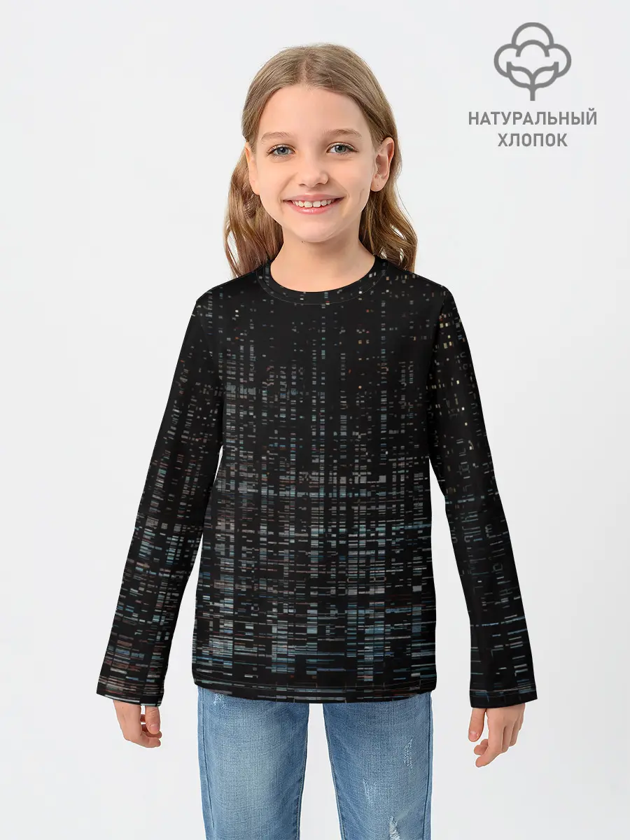 Детский лонгслив / Глитч помехи ошибка текстура