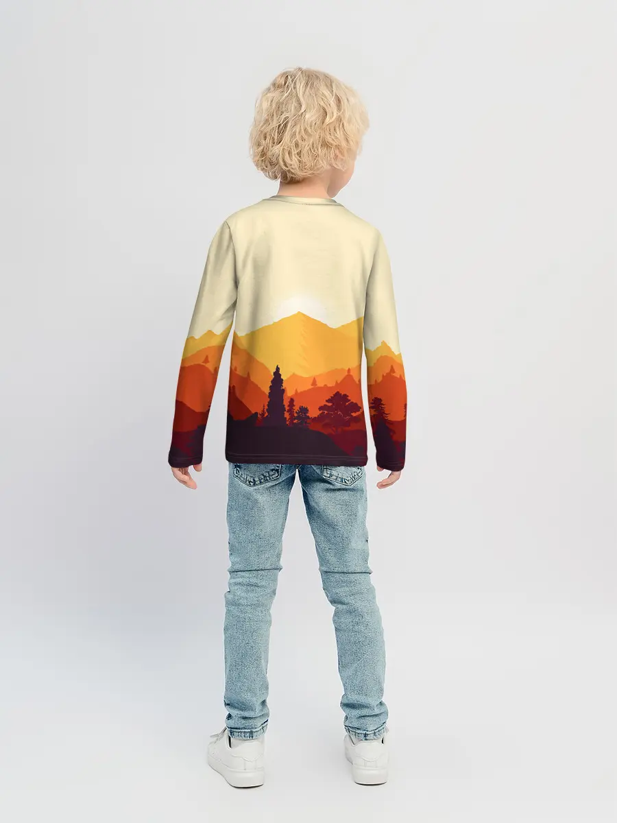 Детский лонгслив / Горы закат пейзаж лиса арт