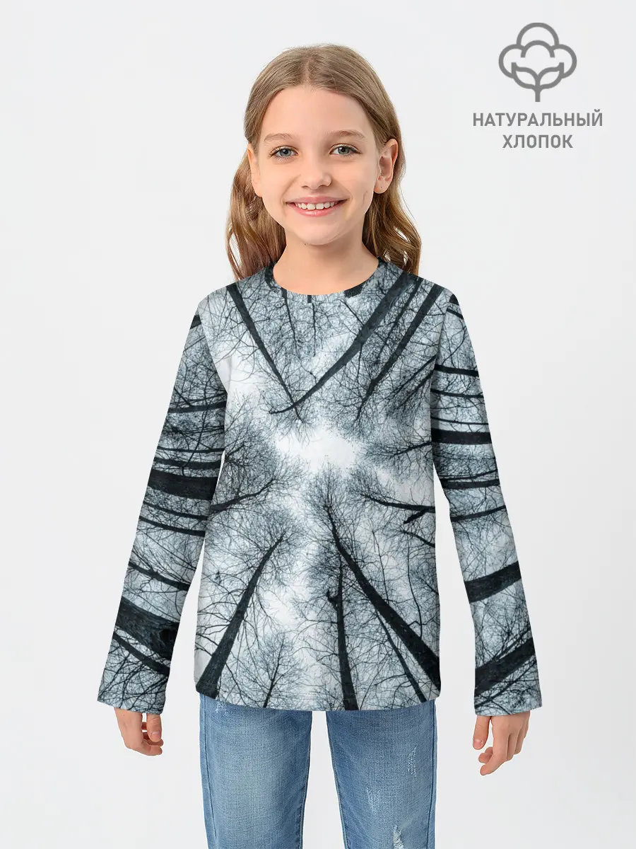 Детский лонгслив / Деревья вид снизу мрачный
