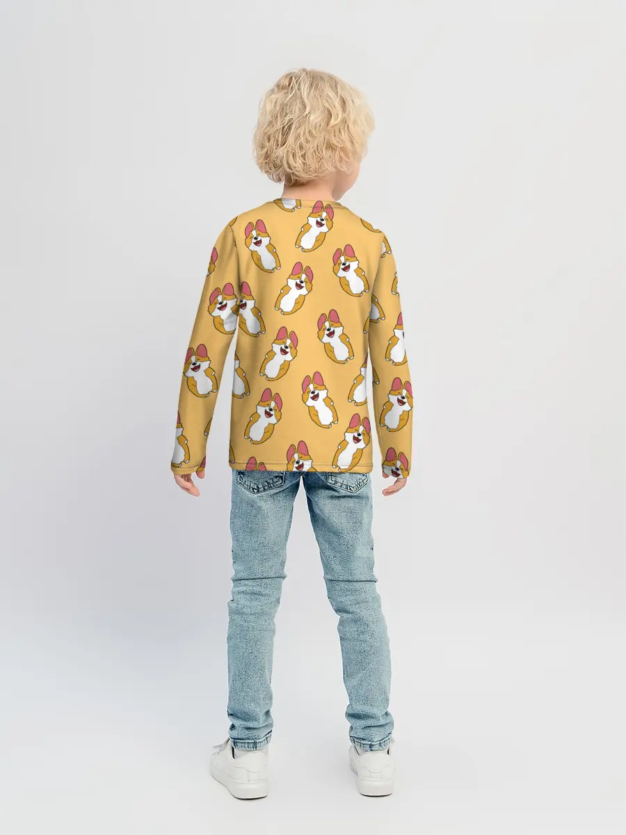 Детский лонгслив / Радость Корги паттерн