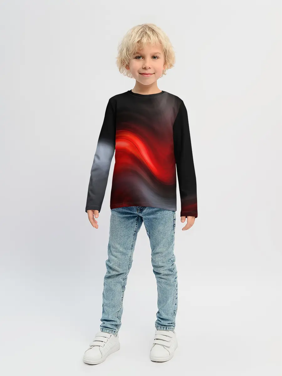 Детский лонгслив / BLACK RED WAVES | АБСТРАКЦИЯ