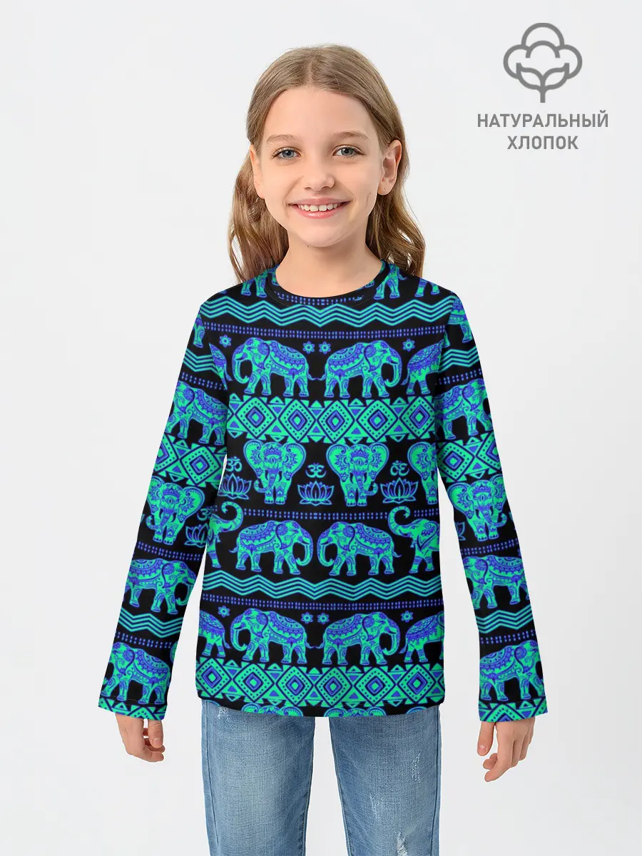 Детский лонгслив / Слоны | Узоры