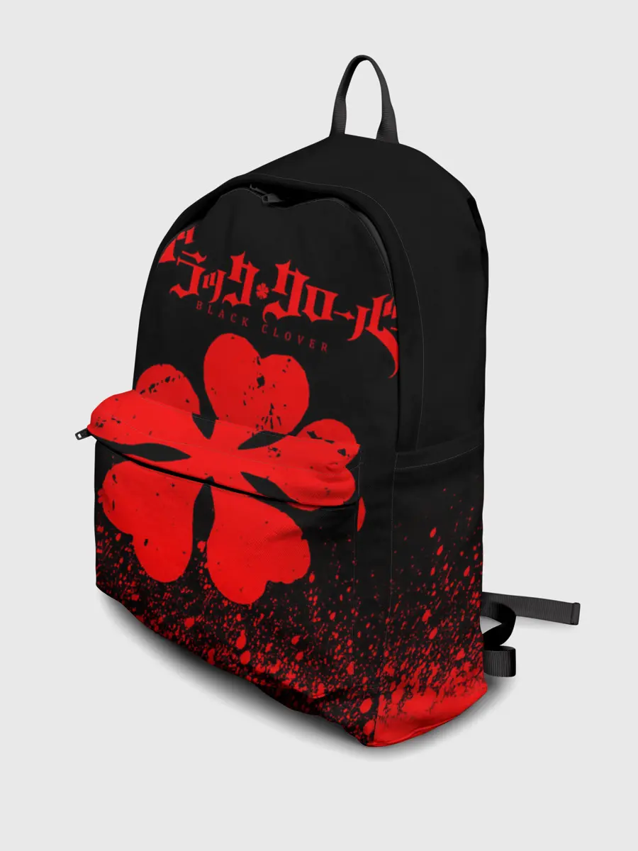 Рюкзак джинсовый / Красный логотип Черный клевер на черном