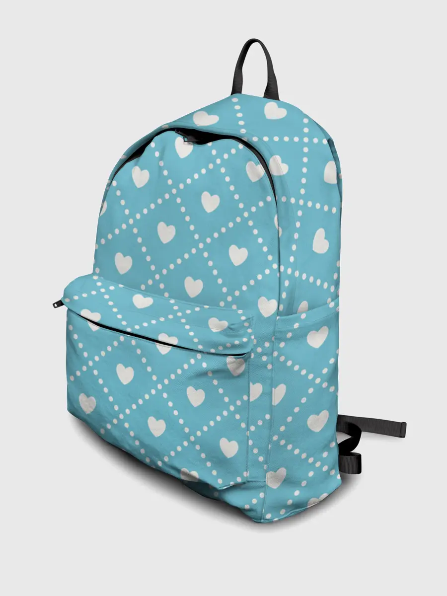Рюкзак джинсовый / Белые сердечки на голубом фоне