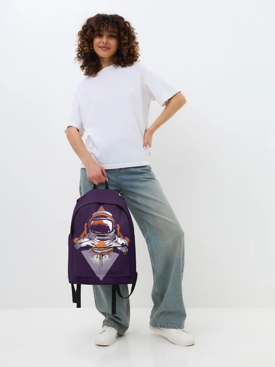 Рюкзак джинсовый / Космонавт ест бургер