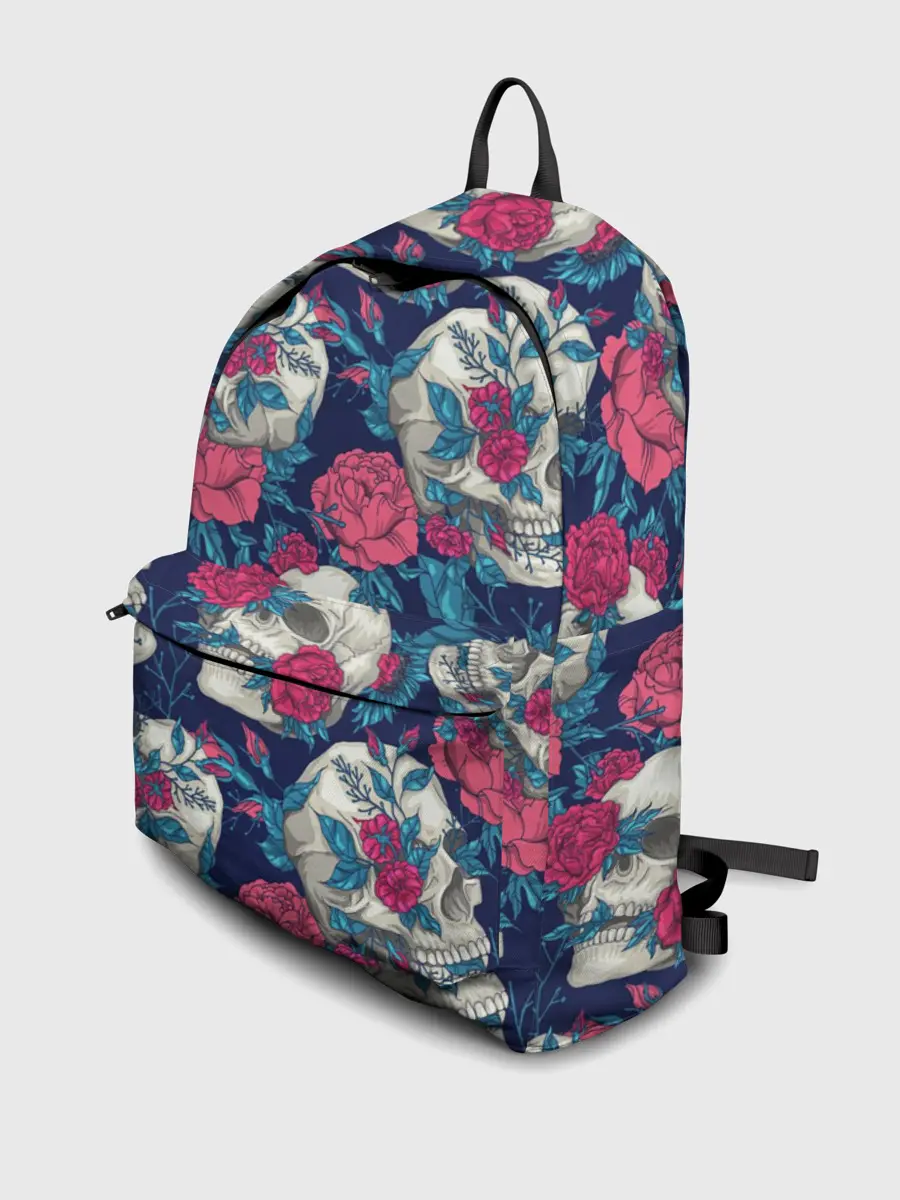 Рюкзак джинсовый / Реалистичные черепа с розами