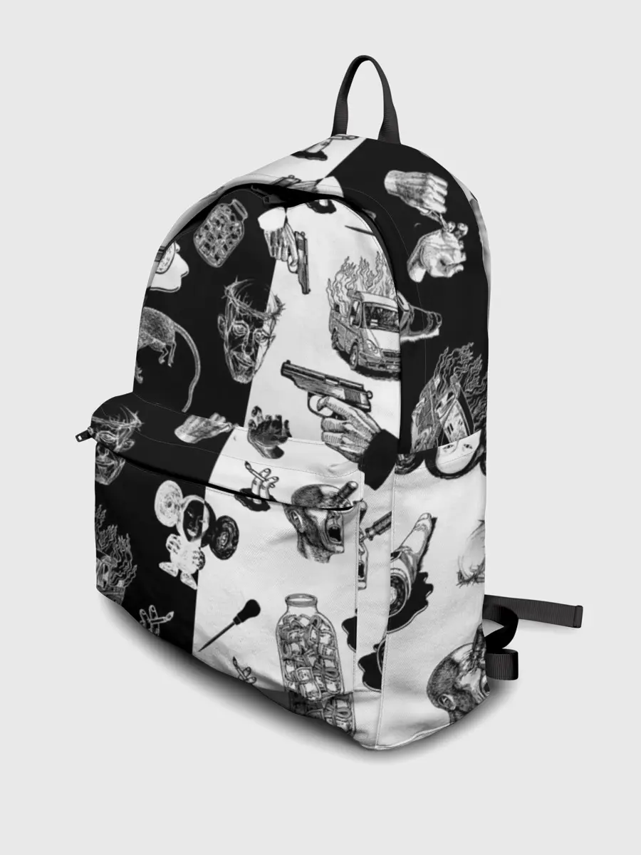 Рюкзак джинсовый / КРОВОСТОК ТАТУИРОВКИ ЧБ