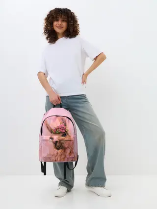 Рюкзак джинсовый / лама с цветами