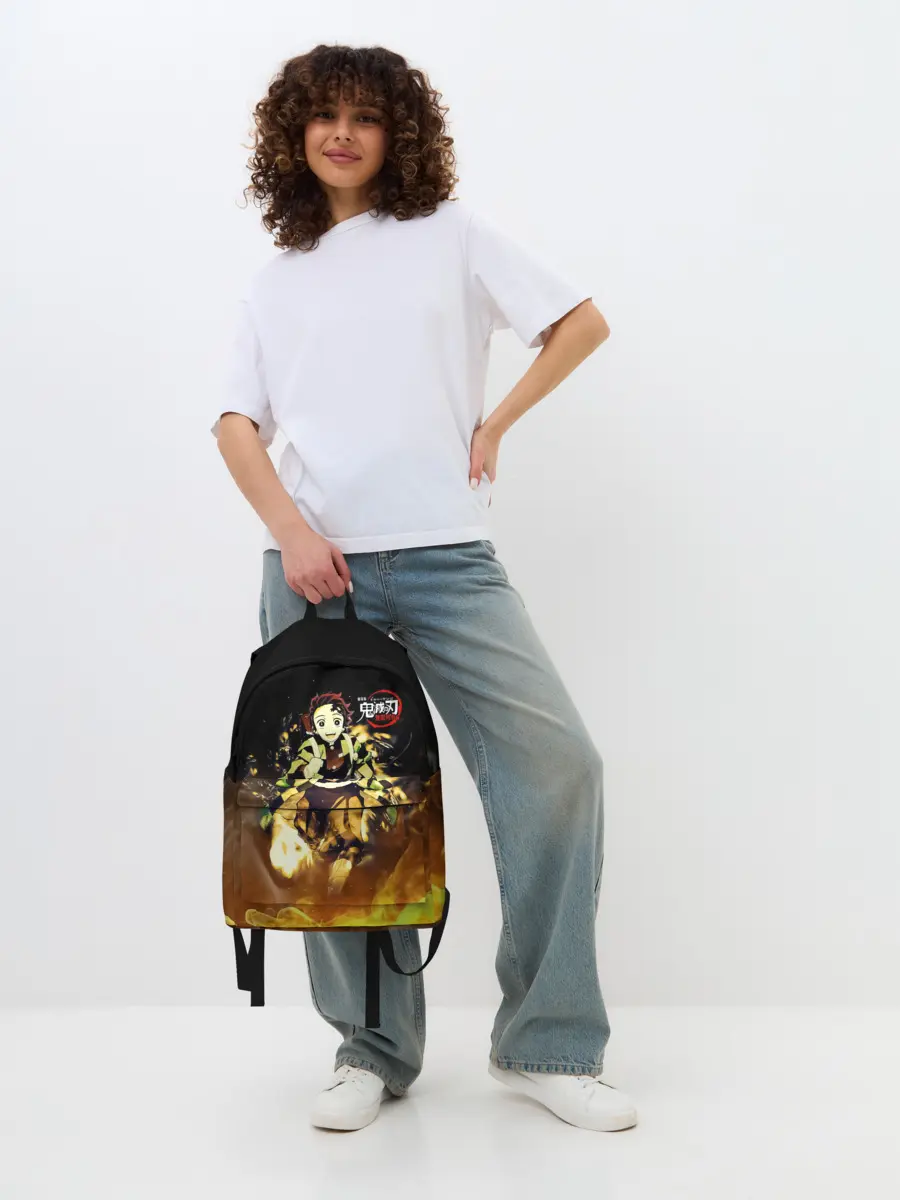 Рюкзак джинсовый / Танджиро Камадо в огне