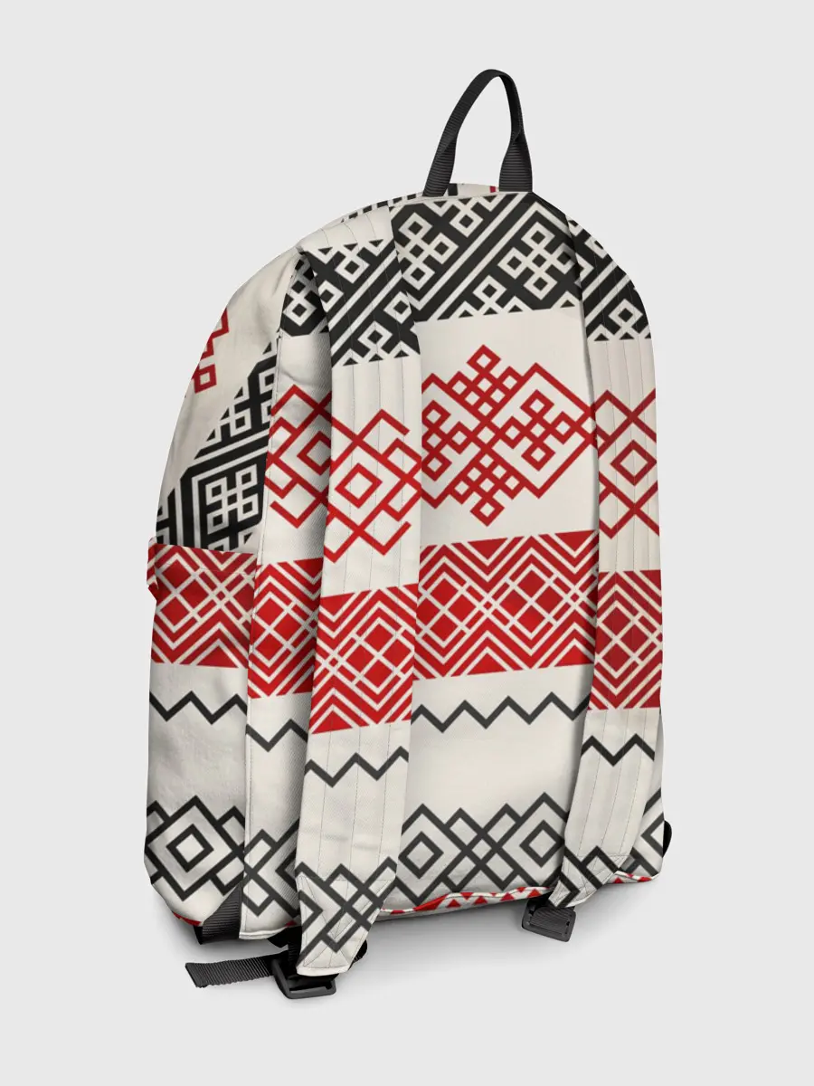 Рюкзак джинсовый / Славянский узор красно-черный