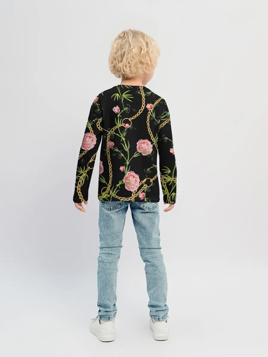 Детский лонгслив / Золотая цепь и розы