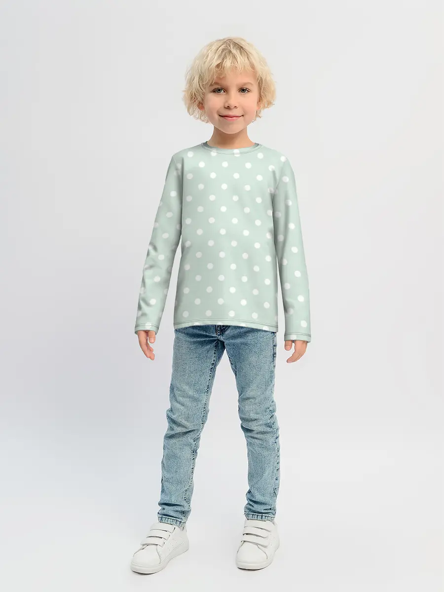 Детский лонгслив / белый горох
