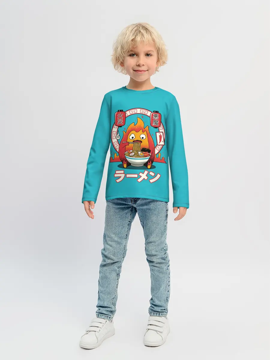 Детский лонгслив / Calcifer & ramen