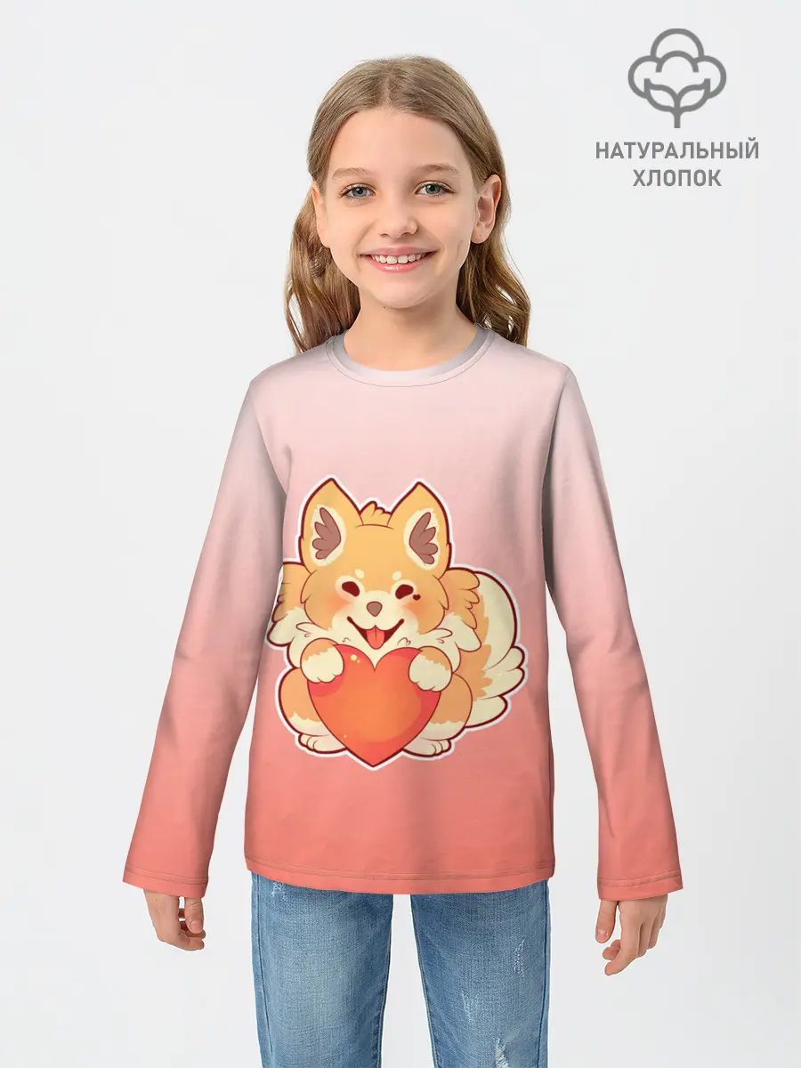 Детский лонгслив / Собака корги сердечко милота