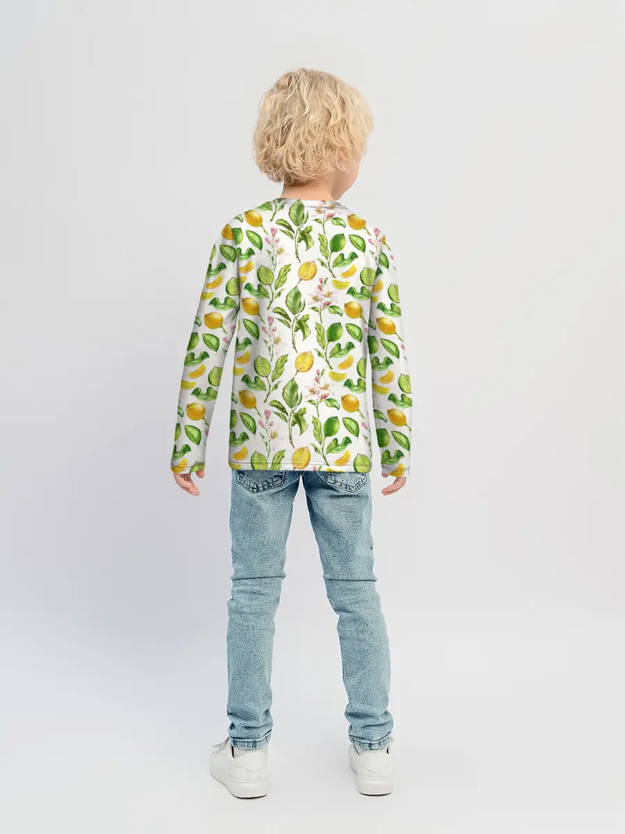 Детский лонгслив / Летний узор лимон ветки листья