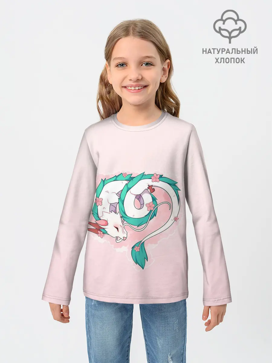 Детский лонгслив / Спящий дракон Хаку чиби цветы