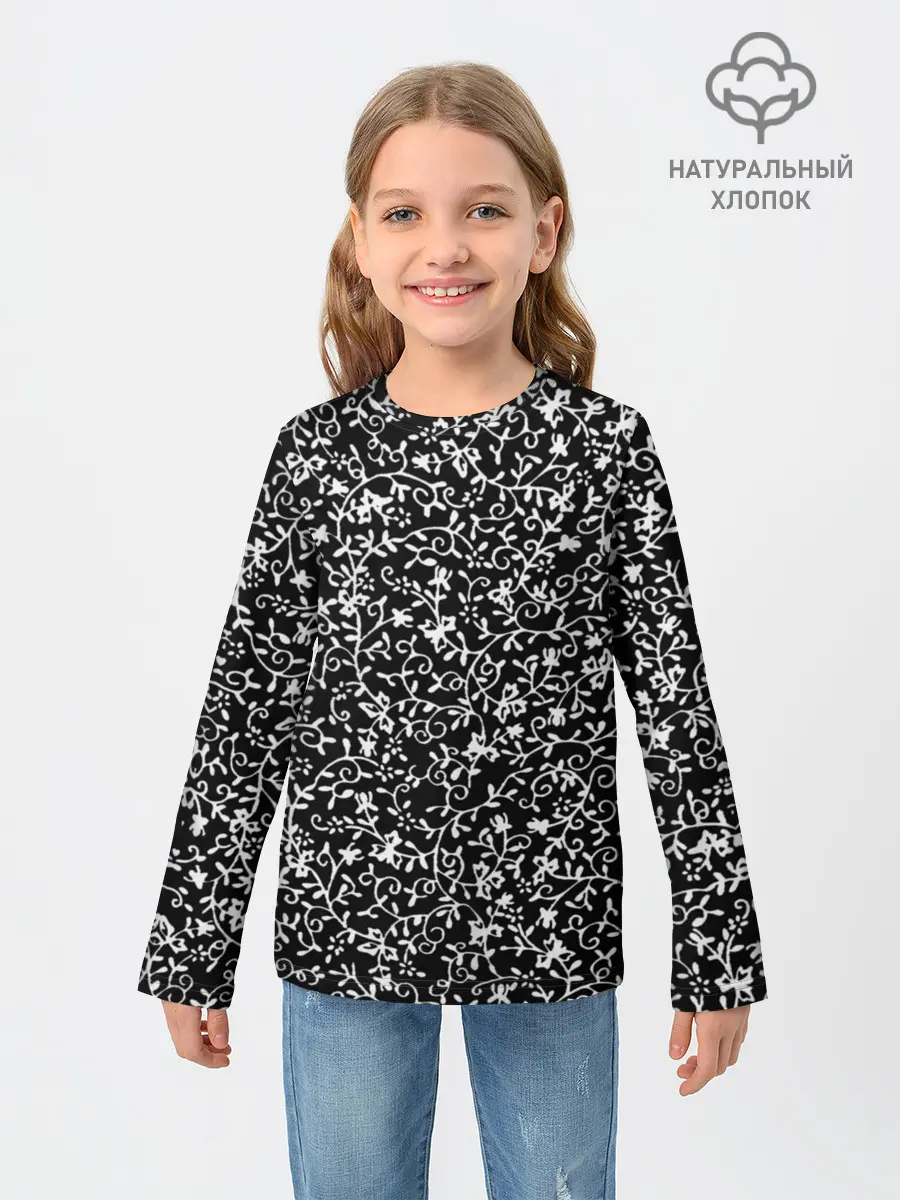 Детский лонгслив / Узоры Черно-белые
