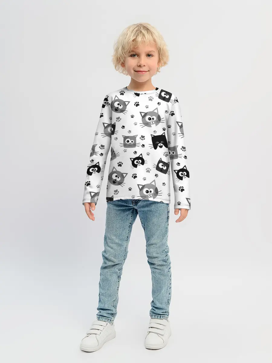 Детский лонгслив / Котики | ЧБ