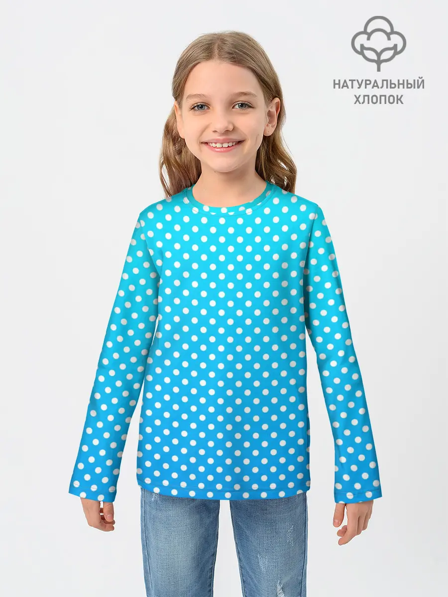 Детский лонгслив / Белые кружки