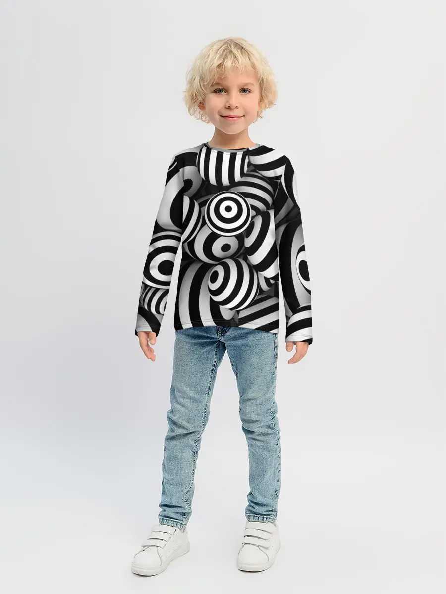 Детский лонгслив / Полосатые 3D круги
