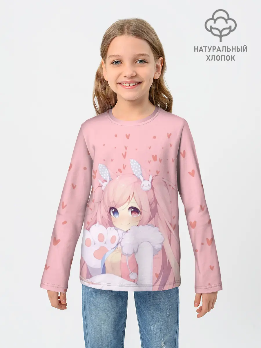 Детский лонгслив / Catgirl pink