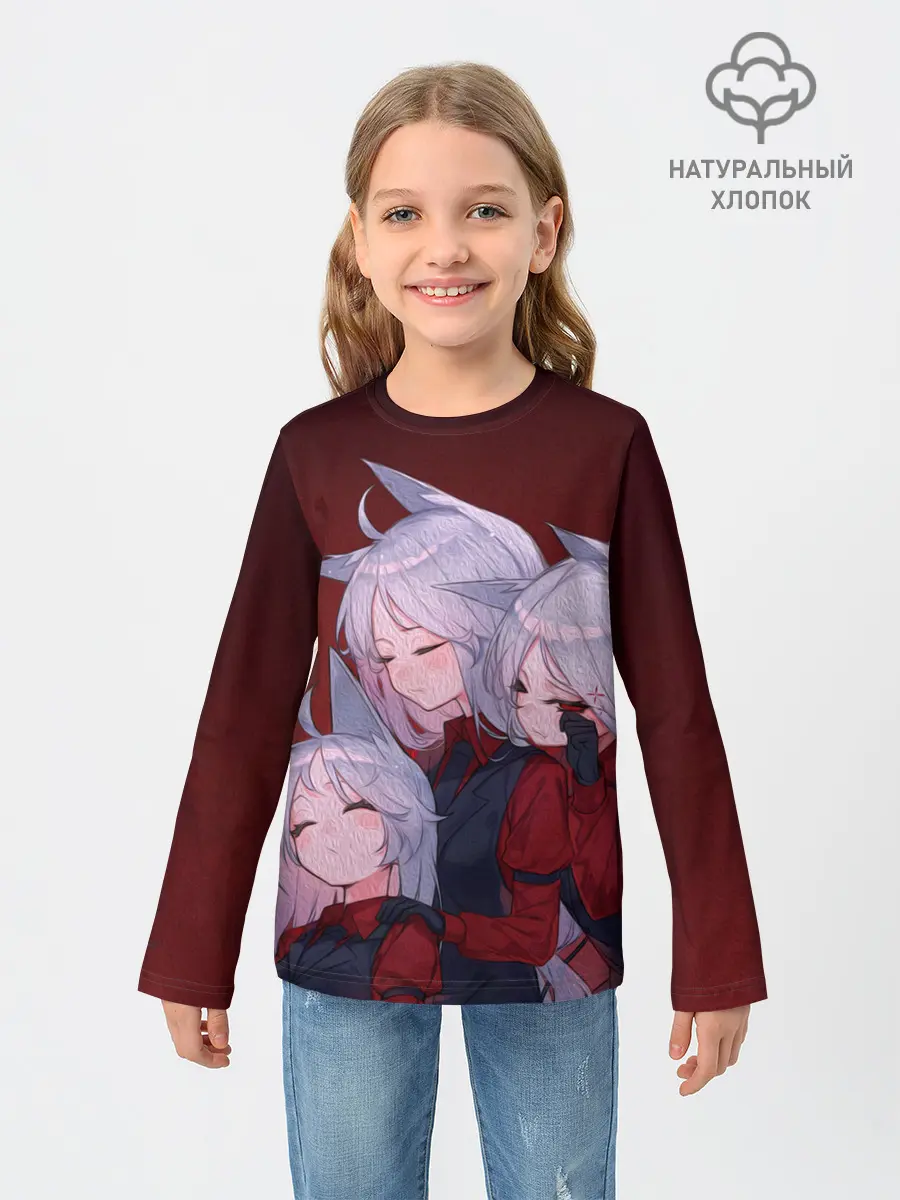 Детский лонгслив / Cerberus обнимаются втроем Helltaker