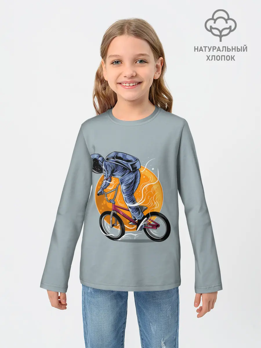Детский лонгслив / Космический велосипедист