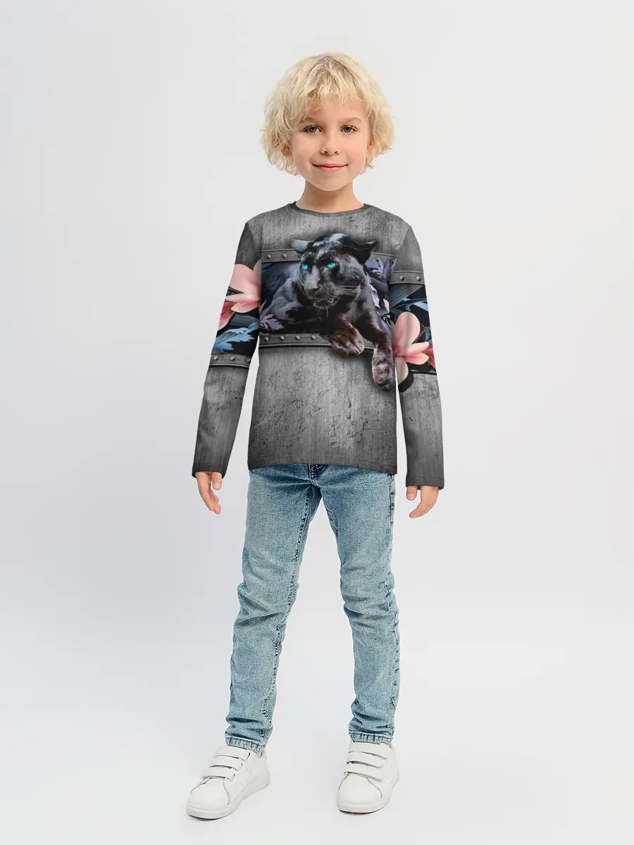 Детский лонгслив / Пантера и цветы