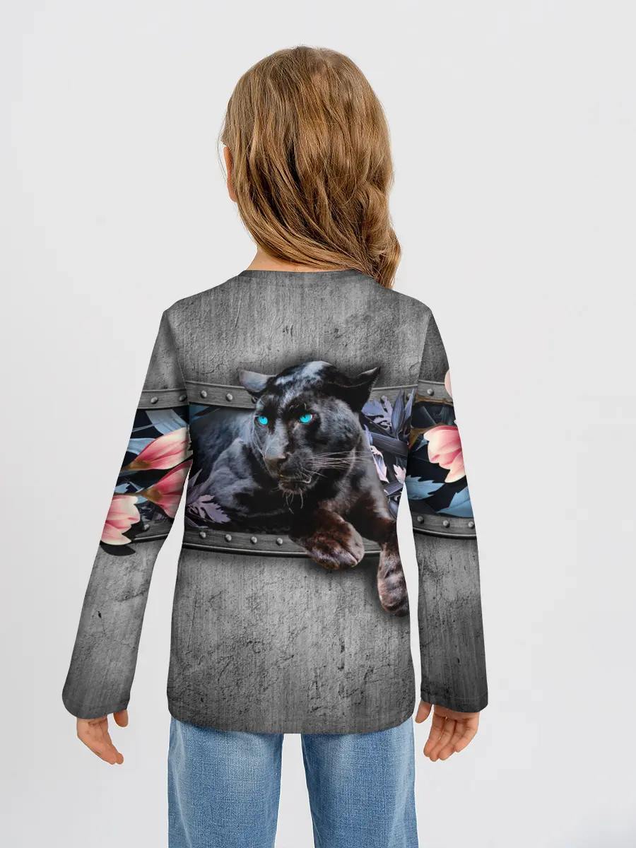 Детский лонгслив / Пантера и цветы