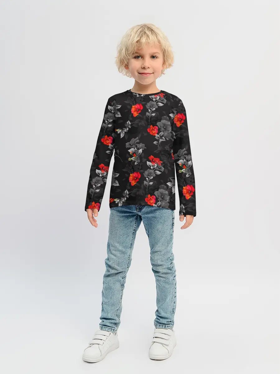 Детский лонгслив / Красные цветы