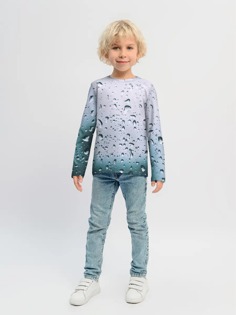 Детский лонгслив / Капли окно стекло дождь серо