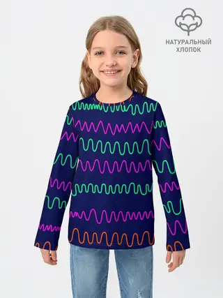 Детский лонгслив / Линии разными ручками на синем