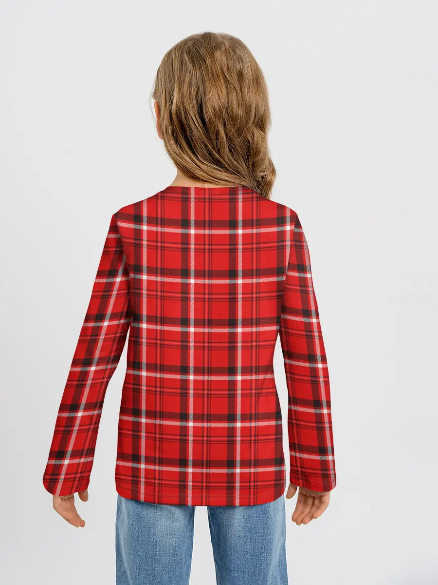 Детский лонгслив / Красная клеточка
