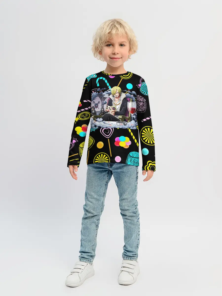 Детский лонгслив / Винсмок Санджи. Фон со сладостями