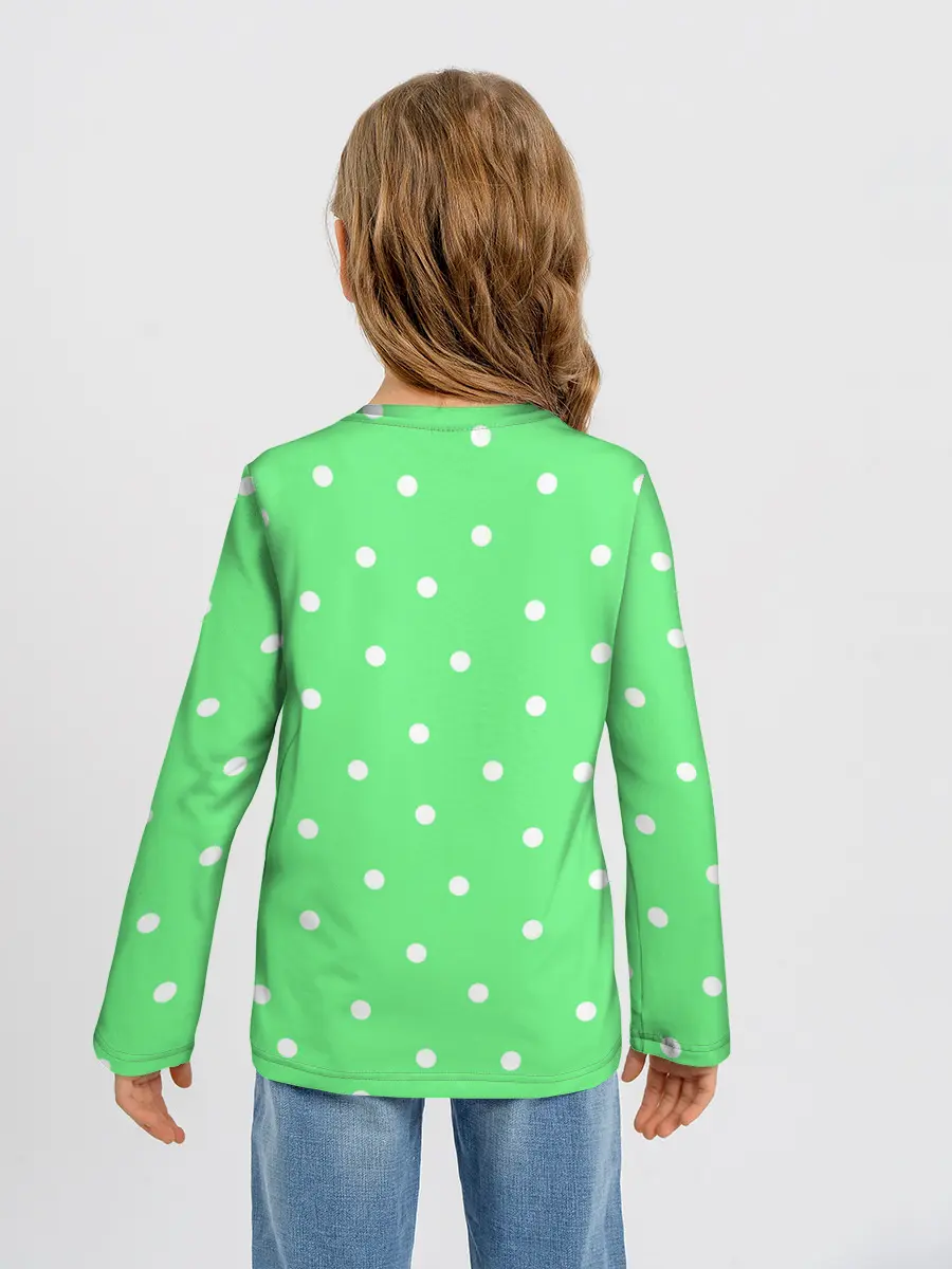 Детский лонгслив / Горошек на зеленом