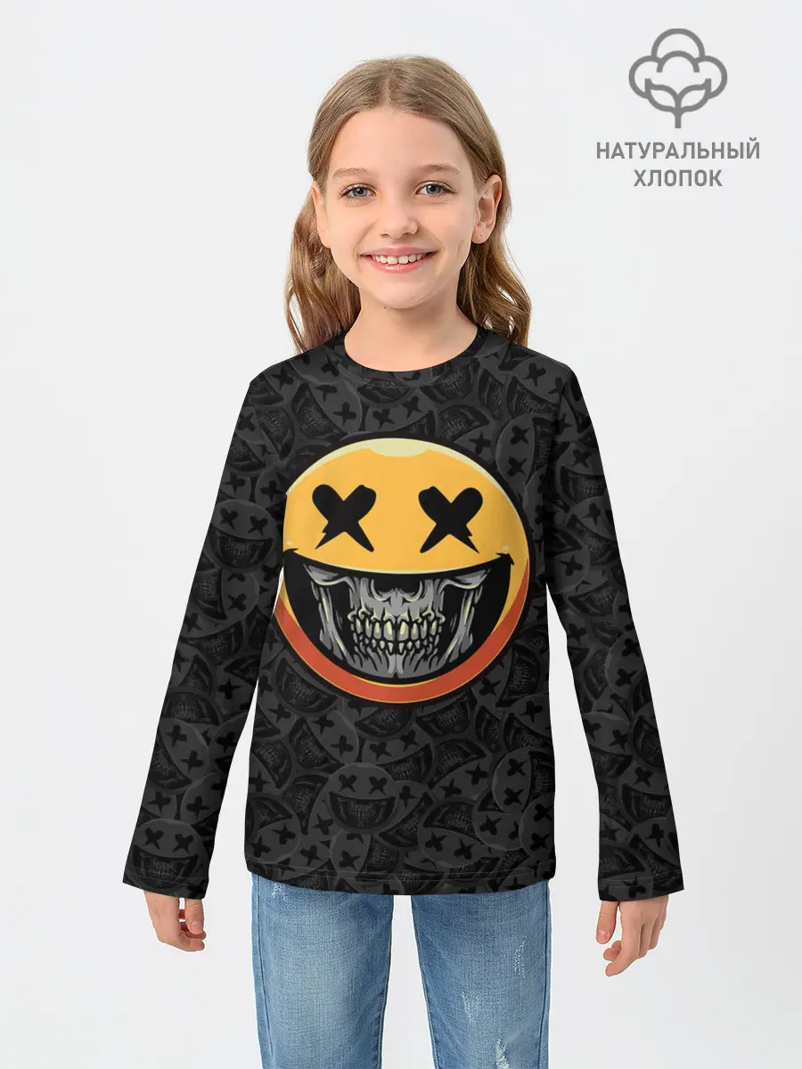 Детский лонгслив / Смайлик на черепе