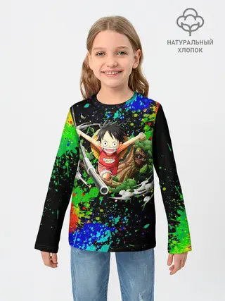 Детский лонгслив / Врывающийся Монки. Радужный фон