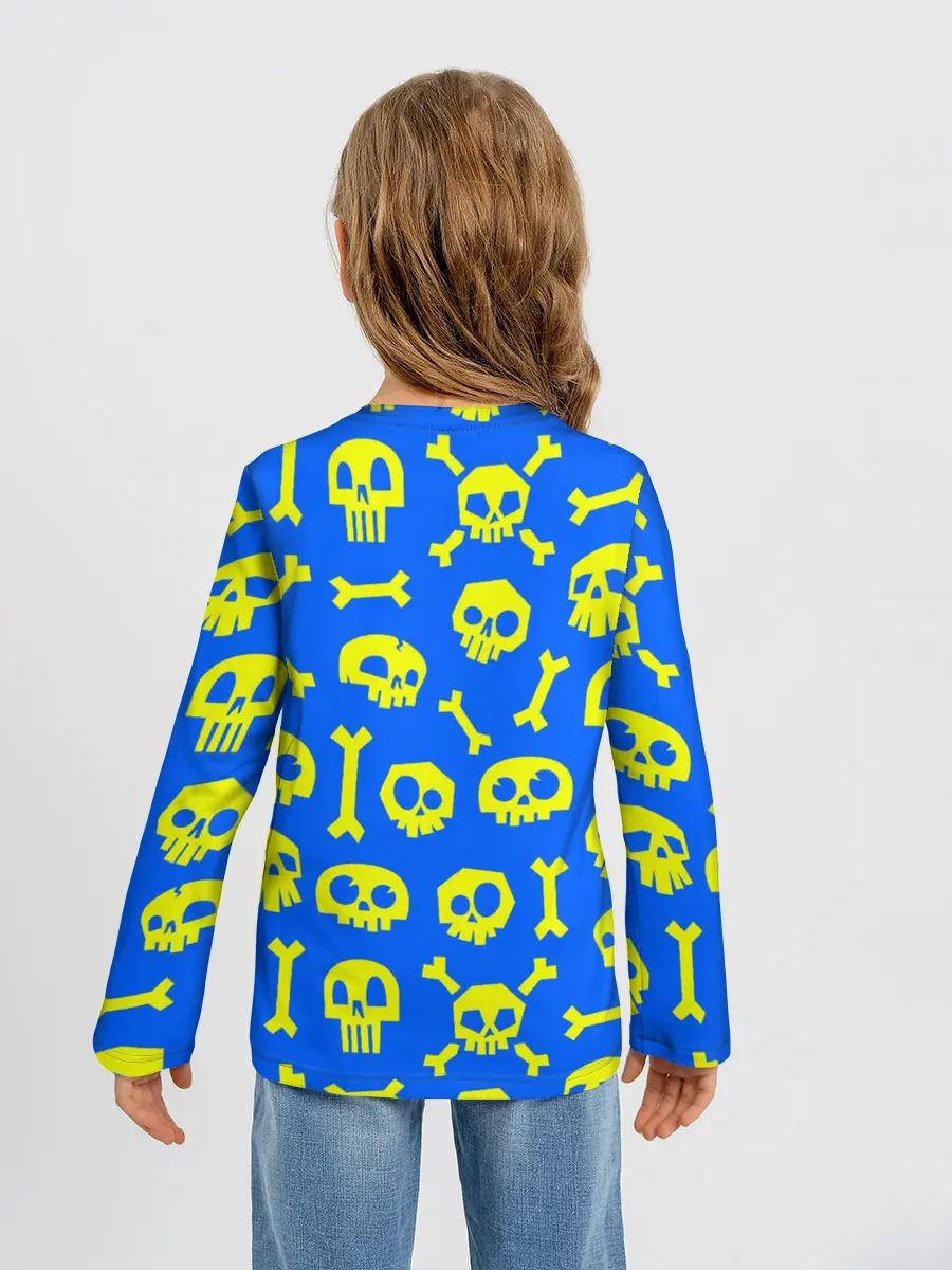 Детский лонгслив / Веселый Монки. Синий фон череп и кости