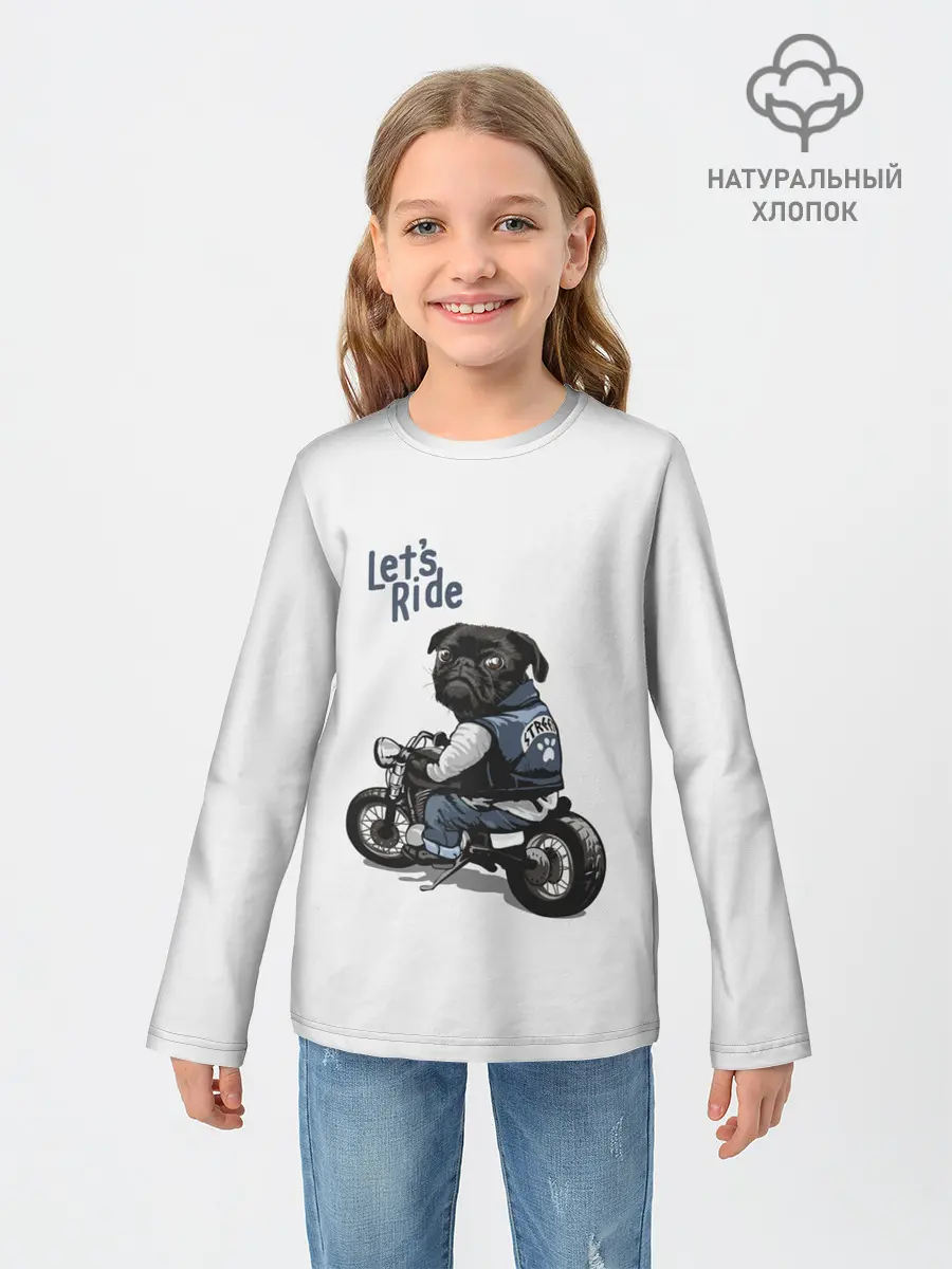 Детский лонгслив / Pug Rider | Байкер Мопс