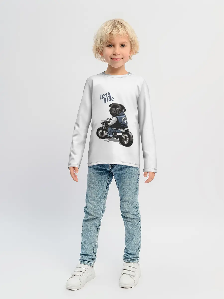 Детский лонгслив / Pug Rider | Байкер Мопс