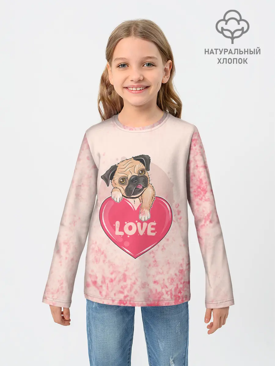 Детский лонгслив / Love Pug | Люблю мопса