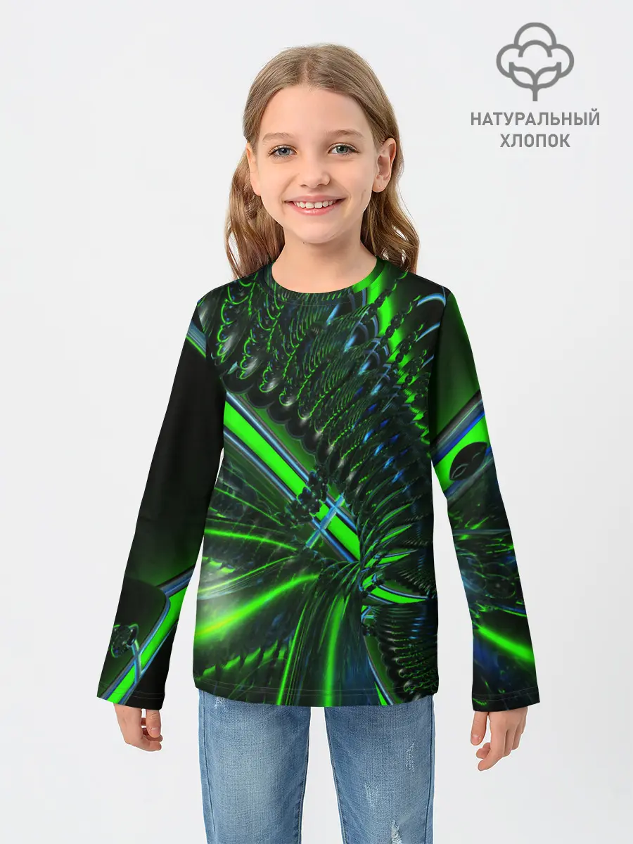 Детский лонгслив / DIGITAL NEON GREEN