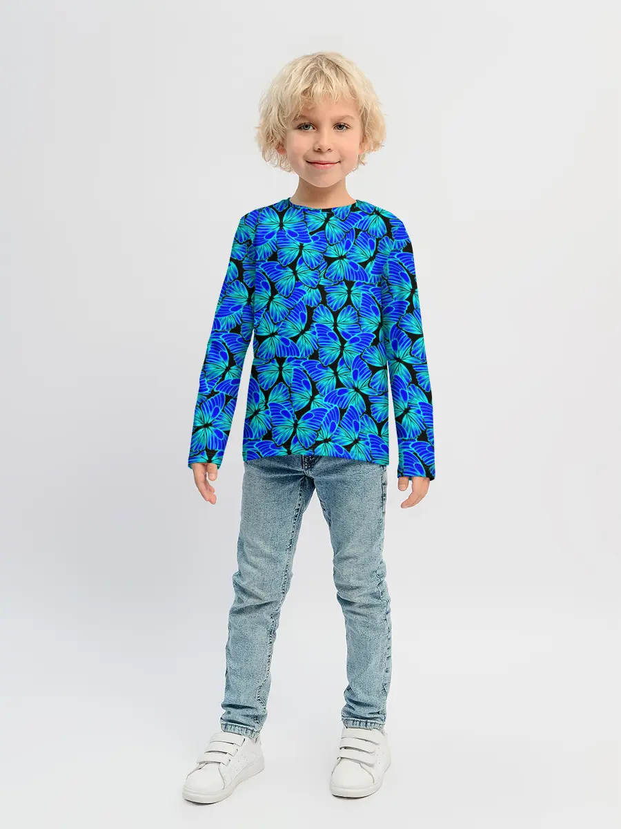 Детский лонгслив / Голубые бабочки