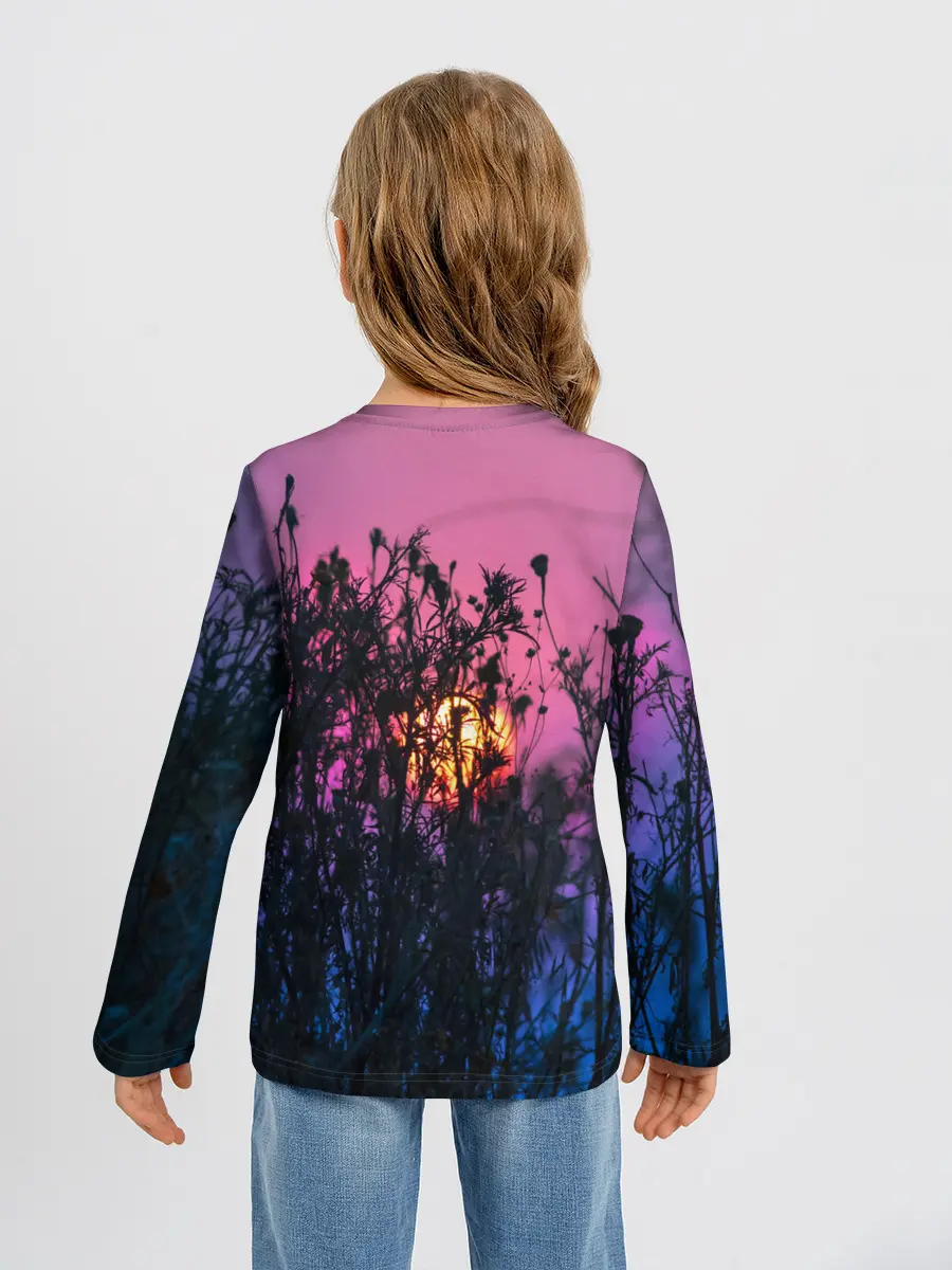 Детский лонгслив / Трава растения закатный свет